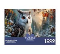 Hibou des neiges Puzzles 1000 Pièces Cadeau Unique Forêt de pins enneigée Défi Jouet À De Qualité Supérieure Peinture Art pour Adultes Et Enfants À Partir De 12 Ans 38x26cm/1000pcs