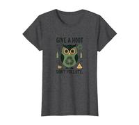Hibou écologique « Give a Hoot Don't Pollute » T-Shirt, Femme, Chiné Foncé, M