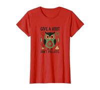 Hibou écologique « Give a Hoot Don't Pollute » T-Shirt, Femme, Rouge, L