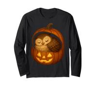 Hibou endormi dans Une Citrouille Confortable Automne Jack-O'-Lantern Art Manche Longue