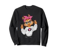 Hibou Girl Double Signe de Paix Kawaii Oiseau Pop Mood Graphique Sweatshirt