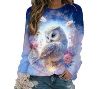 Hibou imprimé en 3D Sweat-Shirt Pull pour Les Femmes T-Shirts à Manches Longues Pull à col Rond décontracté Drôle Graphique Tee Tops Chemisier