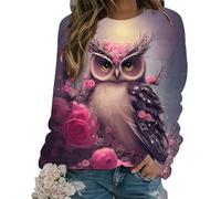 Hibou imprimé en 3D Sweat-Shirt Pull pour Les Femmes T-Shirts à Manches Longues Pull à col Rond décontracté Drôle Graphique Tee Tops Chemisier