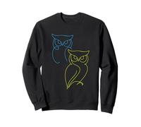 Hibou Line Art Minimaliste Oiseau Simple Nature Bleu Et Jaune Sweatshirt