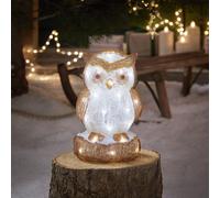 Lights4fun Hibou Lumineux à Piles de 24 cm avec 30 LED Blanc et Minuterie Figurine de Noël en Acrylique Décoration d'Extérieur