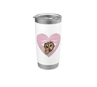 Hibou mignon dans un cœur style rétro amant vintage Gobelet isotherme en acier inoxydable double paroi