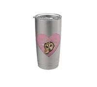 Hibou mignon dans un cœur style rétro amant vintage Gobelet isotherme en acier inoxydable double paroi