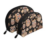 Hibou Mignon, Trousse de Maquillage Coquille Femme Petit Porte-Monnaie Trousse de Toilette Trousse à cosmétiques 2 pièces