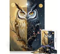 Hibou Mystique du Jour et de la Nuit Illustration Fantastique du Soleil et de la Lune Puzzle de 1000 pièces pour Adultes Jeu de logique et de Divertissement Bords Lisses (38x26cm)