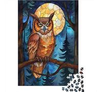 Hibou Nuit 1000 Pièces Carton Recyclé Style vitrail Puzzle, Entraînement Concentration, Cadeau Personnalisé & Décor Mural 52x38cm/1000pcs