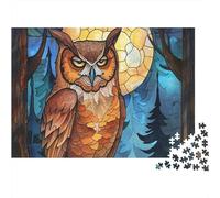 Hibou Nuit Puzzle Classique 3 Couches Carton Style vitrail 1000 Pièces, Jeu Difficile, Décompression, Décor Mural & Cadeau Famille Soirée 70x50cm/1000pcs