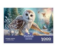 Hibou Puzzles 1000 Pièces Cadeau Unique Saule enneigé Hiver Challenge Toy À De Qualité Supérieure Peinture Art pour Adultes Et Enfants À Partir De 14 Ans 70x50cm/1000pcs