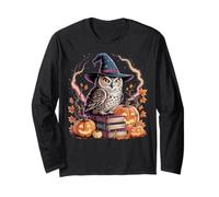 Hibou sorcière Citrouille Feuilles d'automne Halloween Magic Design Manche Longue