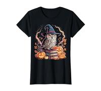 Hibou sorcière Citrouille Feuilles d'automne Halloween Magic Design T-Shirt, Femme, Noir, 3XL