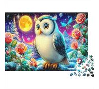 Hibous dans la Neige Papier Hibou avec Roses la Nuit Puzzle Anti-Ennui Cadeau de Collection 52x38cm/1000 pièces