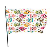 Hiboux colorés et pois drapeau de jardin 0,9 x 1,5 m dessin animé animaux oiseaux géométrique cercle motif polyester Yard drapeaux maison patio pelouse intérieur extérieur salutation bannière
