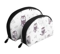 Hiboux de Dessin animé Mignon, Trousse de Maquillage Coquille Femme Petit Porte-Monnaie Trousse de Toilette Trousse à cosmétiques 2 pièces