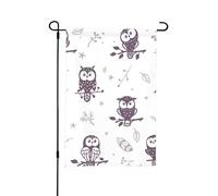 Hiboux de dessin animé mignons, drapeau de jardin d'été double face de 12 x 18 pouces pour l'extérieur