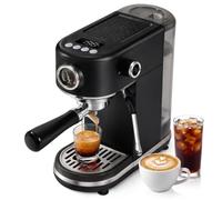 HIBREW H10B Machine à Espresso Programmable avec Écran LED et Manomètre | Cafetière Compacte en Acier Inoxydable 20 Bars avec Buse Vapeur, Porte-Filtre 51mm pour Cappuccino et Latte