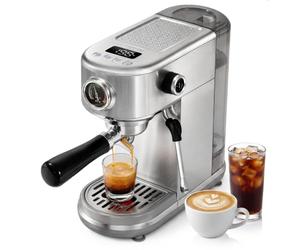 HIBREW H10B Machine à Espresso Programmable avec Écran LED et Manomètre | Cafetière Compacte en Acier Inoxydable 20 Bars avec Buse Vapeur, Porte-Filtre 51mm pour Cappuccino et Latte