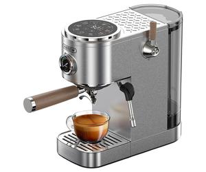 HiBREW H13 Machine à Café Semi-automatique, Écran Tactile, Pression 20 Bars, Modes de Préparation Multi-fonctions, Plateau Goutteur Réglable - Argenté