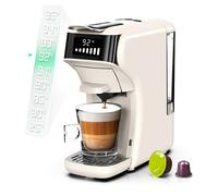HiBREW H1B Cafetière à dosettes 5 en 1, réservoir d'eau 600 ml, extraction sous pression 19 bars, mode froid/chaud, indicateur LED, pour Kcup*/Nes*/DG*/Espresso en poudre, beige