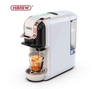 HiBREW Machine à café 5-en-1 chaude et froide, préparation de cappuccino, compatible avec les dosettes Nespresso et petites dosettes ESE, café moulu, cafétéria 20 bars, modèle H2B, blanc