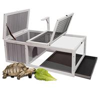 HiCaptain Enclos Tortue Exterieur Bois avec Fond, Cage Cochons d'Inde Exterieur en Bois - Facile à Installer - 91cm x 61cm x 31cm Porte d'évacuation et Grenier