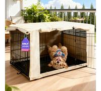 HiCaptain Housse de Cage en Polyester pour Chien - Housse de Niche Coupe-Vent Durable pour Cage métallique pour intérieur et extérieur (91,4 cm, Brun Clair)