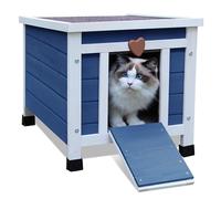 HiCaptain Maison de Chat Exterieur en Bois, Niche pour Chat Exterieur Hiver Etanche,Facile à Installer, pour Chiots,Lapin - 52cm x 42cm x 43cm，Bleu