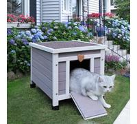 HiCaptain Maison de Chat Exterieur en Bois, Niche pour Chat Exterieur Hiver Etanche,Facile à Installer, pour Chiots,Lapin - 52cm x 42cm x 43cm Gris