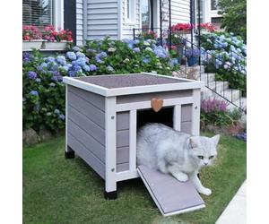 HiCaptain Maison de Chat Exterieur en Bois, Niche pour Chat Exterieur Hiver Etanche,Facile à Installer, pour Chiots,Lapin - 52cm x 42cm x 43cm Gris