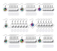 Hicarer 108 Pièces Boucle d'oreille en Acier Inoxydable Crochets de Fil Blancs de Facette Plateaux de Lunette avec 12 mm Cabochons en Verre pour Fabrication de Bijoux DIY d’Artisanat