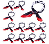 Hicarer 12 Foulards Nautiques Carrés Foulard Bleu Blanc Rouge en Soie Imitée Écharpe Marine en Soie pour Femme (Classique)
