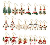 Hicarer 12 Paires Boucles d'Oreilles Pendantes de Noël - Ensemble de Bijoux Stud pour Femmes, Filles, Enfants - Bonhomme de Neige, Flocon (Ensemble de Style 2)