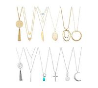 Hicarer 12 Pièces Ensemble de Collier Pendentif Long Collier de Bar de Cercle de Feuille de Gland pour Femmes (Style 2)