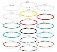 Hicarer 16 Pièces Ras de Cou de Perles Boho Collier Ras de Cou en Perles de Rocaille Collier de Perles Colorées pour Femmes Filles Bijoux Cadeaux