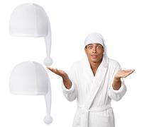 Hicarer 2 Bonnets de Couchage Chapeau de Nain en Tissu Tricoté avec Pompon Bonnet de Nuit pour Hommes Femmes, Blanc