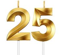 Hicarer 2 Pièces Bougie Numérique Bougies à Paillettes d'or Bougies Décoratives de Gâteau d'anniversaire Décoration de Topper de Gâteau d'anniversaire pour Graduation Célébration Mariage (Numéro 25)