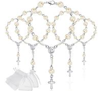 Hicarer 20 Pièces Chapelets de Baptême Faveurs en Acrylique, Argent | Mini Rosaire, De Perles Blanches en Acrylique, Avec Sacs, Pour Baptême, Communion, Fête, Faveurs Décoratives