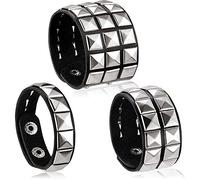 Hicarer 3 Pièces Bracelet Rivet en Cuir Punk Bracelet Manchette à Pointes à Rivets Bracelet Unisexe en Métal Clouté