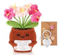 Hicarer 3 Pièces Cadeaux Collègue de Travail Petite Poupée Positive Fleur au Crochet Fait-Main Porte-Clés Carte de Vœux avec Marguerite pour Départ Femme Employé Retraite Bureau(Bonne Chance)