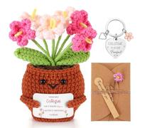 Hicarer 3 Pièces Cadeaux Collègue de Travail Petite Poupée Positive Fleur au Crochet Fait-Main Porte-Clés Carte de Vœux avec Marguerite pour Départ Femme Employé Retraite Bureau(Formidable Collègue)