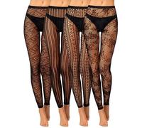Hicarer 4 Paires Collants en Résille sans Pied à Motifs d'Halloween Collants Taille Haute en Dentelle sans Orteils Noirs