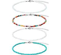 Hicarer 4 Pièces Collier de Tour de Cou de Perle Collier de Perles de Riz Réglable Chaînes de Perles Turquoises pour Femmes et Filles, 4 Couleurs