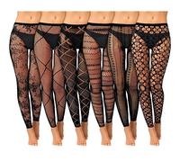 Hicarer 6 Paires Collants en Résille sans Pied de Taille Haute Halloween Collants sans Orteils à Rayures pour Femme, Noir