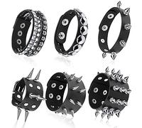 Hicarer 6 Pièces Bracelet Clouté Punk Bracelet Rivets Bracelet Manchette en Cuir Rivets