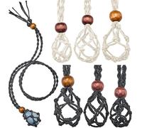 Hicarer 6 Pièces Cordons de Collier Porte-Pierre Vide Supports de Collier de Pierre de Cristal de Quartz 3 Tailles Porte-Cage de Collier Pierre en Filet Réglables pour Bijoux DIY(Noir, Beige)