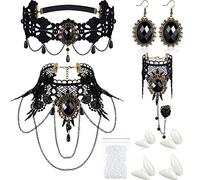 Hicarer 8 Pièces Halloween Dents de Vampire Collier Boucles d'Oreilles Bracelets Bijoux de Costume Gothique pour Victorien Fête d'Halloween Cosplay de Zombie