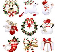 Hicarer 9 Pièces Ensemble d'Épingles de Broche de Noël avec Strass pour Femme, Épingles en Émail Mignon en Cristal Épingles à Bijoux Bonhomme de Neige Cloches Arbres de Noël (Ensemble de Gants)